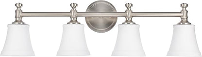 Bathroom Vanity Light Fixtures, Traditional Brushed Nickel 4 Lights Wall Sconce Lighting with Opal Glass Shade, Porch Wall Mount Light Fixture for Bathroom, Mirror Cabinets Hallway Stairs
