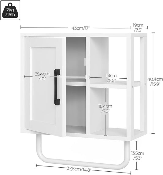 Medicine Cabinet, Bathroom Wall Cabinet with Towel Bar, Over The Toilet Storage Cabinet with Adjustable Shelf and Open Partition, for Bathroom, Laundry Room, Living Room, Kitchen, White