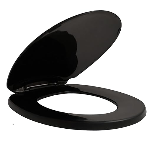 Centoco Black Toilet Seat Round, Toilet Seat Cover, Closed Front with Cover, Residential, Top Mount Plastic Hinge, Plastic, Made in the USA, 200-407