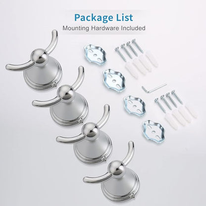 FILTA Bathroom Towel Hooks, Polished Chrome Robe & Towel Hooks for Wall Mounted, Traditional Towel and Robe Hooks for Hanging Towels, Bath Towel Holder for Shower(4 Pack)