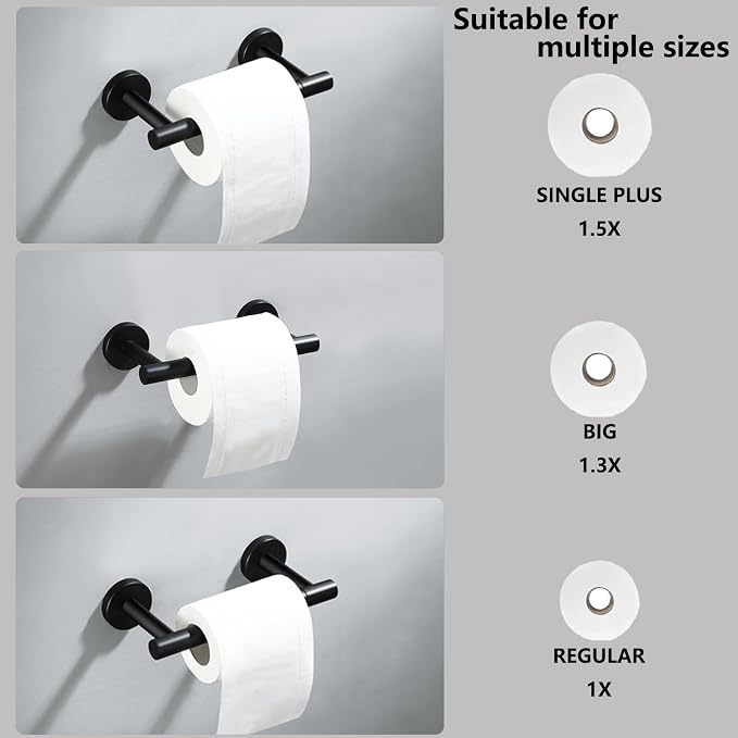 Matte Black Flip Toilet Paper Holder and Hand Towel Ring Set 2 Pieces Bathroom Hardware Accessories Set SUS 304 Stainless Steel Heavy Duty Wall Mounted Bathroom Holder