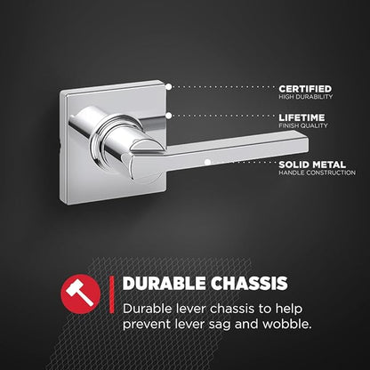 Kwikset Casey Hallway Passage and Bed/Bath Privacy Door Handle 2 Pack, 1 Passage Levers and 1 Privacy Levers, Polished Chrome Reversible Interior Handles