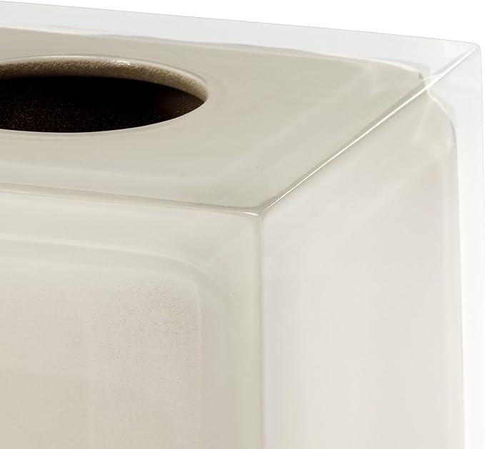 IZOD – Tissue Box Cover, Clear Hand-Painted Resin with Linen Look, Modern Home Decor – Perfect for Bathrooms, Bedrooms, Kitchens or Offices (Marina)