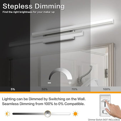 PRESDE 40" LED Bathroom Vanity Light, Modern Brushed Nickel Wall Bar Fixture Over Mirror 5CCT