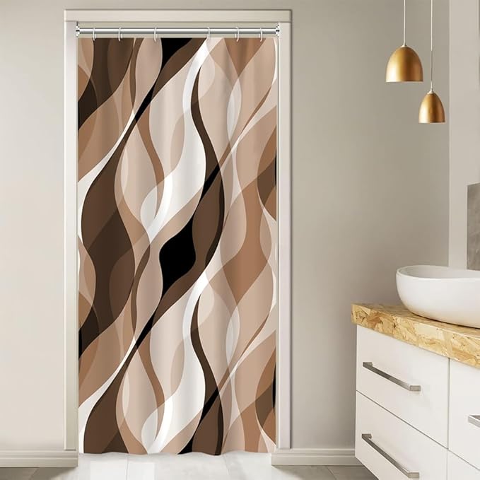 Stall Shower Curtain, Small Brown Shower Curtain Set for Bathroom Modern Waterproof Narrow Tan Shower Curtain Set with Hooks, 36x72 Inch