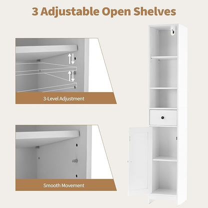 GarveeHome Tall Narrow Bathroom Cabinet, 66.9" Small Skinny Bathroom Storage Cabinet for Small Spaces | Freestanding Water Resistant Organizer for Bathroom, Kitchen, Hallway (3 Open Shelves, White)