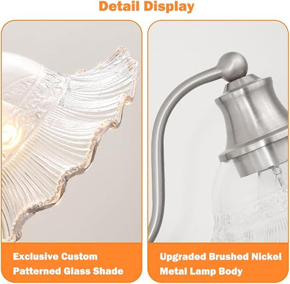 Brushed Nickel Bathroom Vanity Light Fixture Vintage, E26 Easy Mounted | Vanity Light with Flower Glass Shades, 18" Wide Bathroom Lighting Over Mirror, Easy Mounted for Bathroom, Bedroom, Hallway