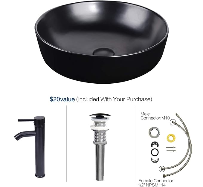 YOURLITE 28" Wall Mounted Bathroom Vanity Modern Lavatory Wood Cabinet with Mirror Black Round Countertop Sink Combo Vanities Set