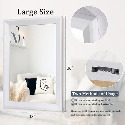 AAZZKANG Rectangular Wall Mirror Decorative Wood Framed Mirrors Large 26"x18" for Farmhouse Bedroom Bathroom Living Room Entryway Hanging Home Decor