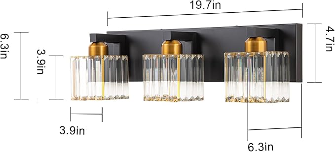Black Gold Crystal Bathroom Vanity Light 3-Lights Modern Bathroom Lighting Fixtures Over Mirror, Wall Light Fixtures