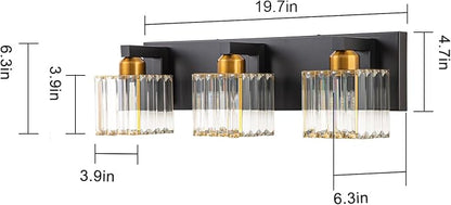Black Gold Crystal Bathroom Vanity Light 3-Lights Modern Bathroom Lighting Fixtures Over Mirror, Wall Light Fixtures