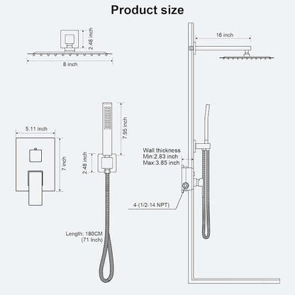 FPXRNG Shower Faucet Set Rainfall Shower System with Square Shower Head and Handle Set Rough-in Valve and Metal Trim Kit Included Matte Black 8 Inch Wall Mounted Shower Fixtures