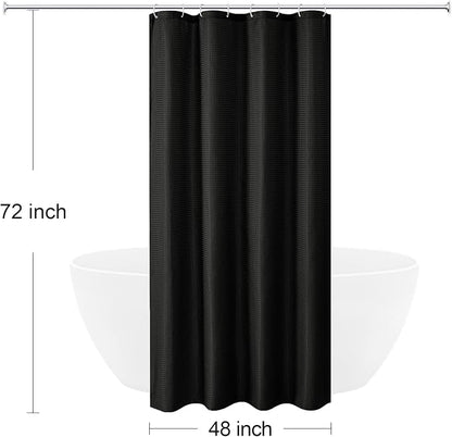 Small Stall Black Fabric Shower Curtain, 48 x 72 | Narrow Weave Textured Fabric Shower Curtain for Bathroom, Water Repellent, Machine Washable