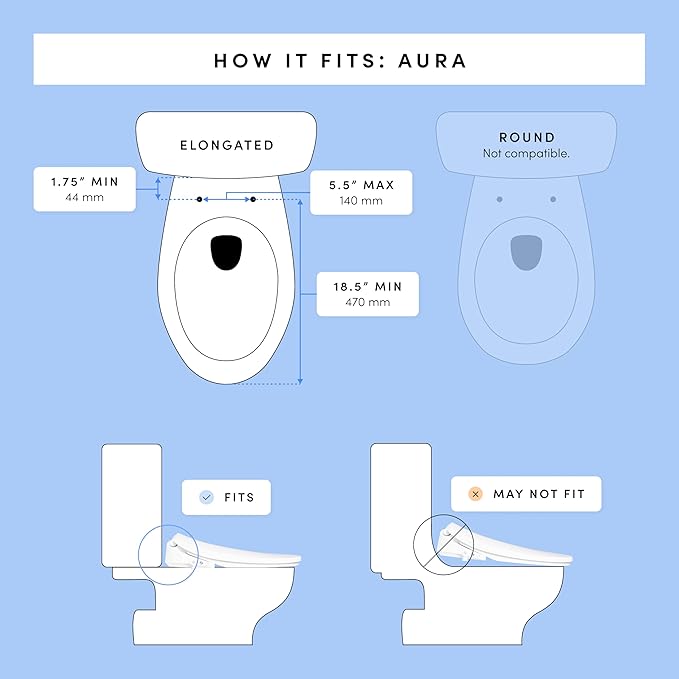 TUSHY Aura Luxury Electric Bidet Seat | Heated Toilet Seat with Temperature Control, Self-Cleaning Nozzle, Instant Adjustable Warm Water & Dryer (Remote Control & Auto Open, Soft Close Lid), Elongated