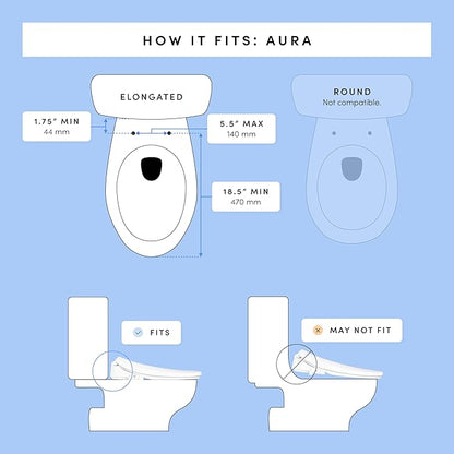 TUSHY Aura Luxury Electric Bidet Seat | Heated Toilet Seat with Temperature Control, Self-Cleaning Nozzle, Instant Adjustable Warm Water & Dryer (Remote Control & Auto Open, Soft Close Lid), Elongated
