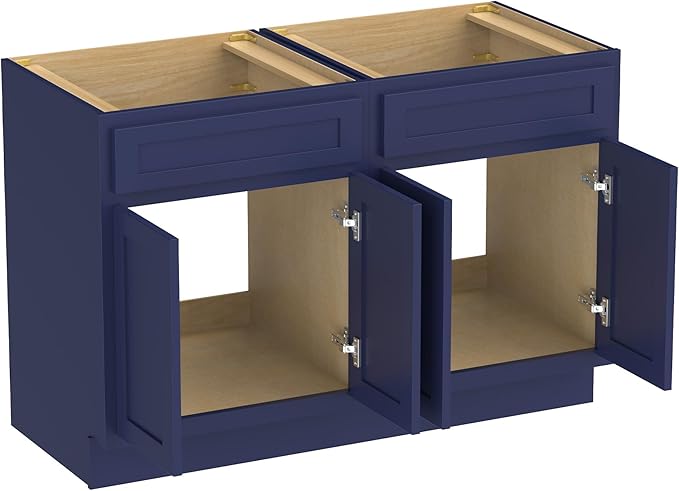 Vanity Art 48 Inch Bathroom Base Cabinet Only, Double Sink Top (Not Include Sink) with Door & Soft Close Hinge, Unassembled Floor Cabinet, Blue, 2ea 24 Inch Combo