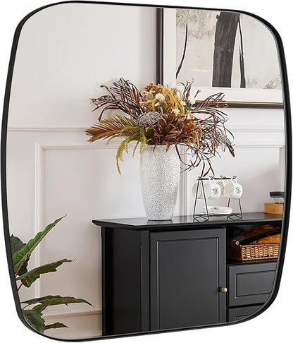24x24 Black Bathroom Mirror, Oblong Vanity Mirror with Stainless Steel Metal Frame, Matte Black Mirror for Over Sink, Modern Anti Rust Wall Mounted