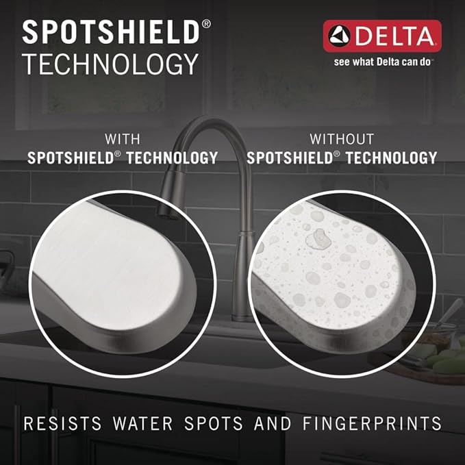 Delta Broadmoor Centerset Brushed Nickel Bathroom Faucet with Sprayer, 4 Inch 3 Hole Bathroom Sink Faucet with Pull Out Sprayer, Push-Pop Drain, Stainless 25765LF-SSPD