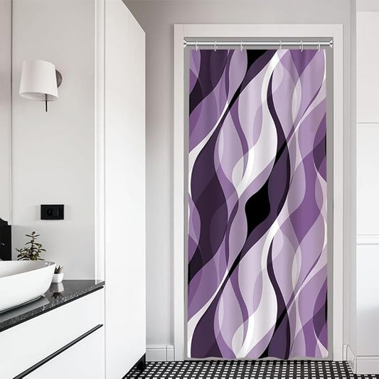 Stall Shower Curtain, Small Purple Shower Curtain Set for Bathroom Waterproof Lavender Striped Shower Curtain Set with Hooks, 36x72 Inch