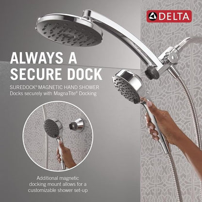 Delta 6-Setting PivotPro 3-in-1 Combination Shower Head with ProClean Spray, Chrome Round Shower Head Rainfall with Handheld Spray, 1.75 GPM, Chrome 75648