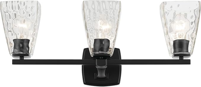 Kichler Marant 21.25" 3-Light Vanity Light with Clear Water Glass in Black, for Bathroom, Powder Room, Over a Mirror, (21.25" W x 9.5" H), 55216BKWTR