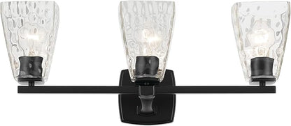 Kichler Marant 21.25" 3-Light Vanity Light with Clear Water Glass in Black, for Bathroom, Powder Room, Over a Mirror, (21.25" W x 9.5" H), 55216BKWTR