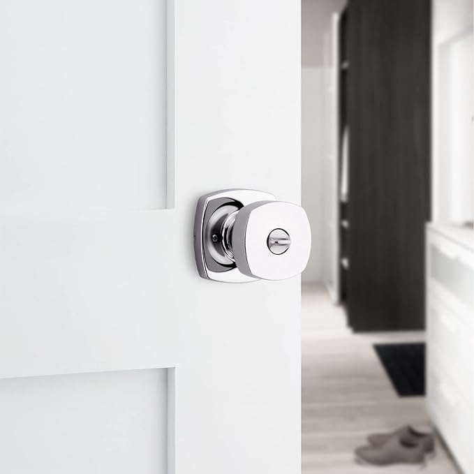Kwikset Arroyo Knob Interior Privacy Door Knob with Lock, Door Handle For Bathroom and Bedroom, Polished Chrome Keyless Turn Lock Doorknob