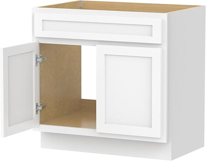 Vanity Art 30 Inch Double Shutter Door Bathroom Vanity Base Cabinet with Soft Closing Shaker Drawer, Strudy Floor Mount Storage Cabinet Organizer for Bedroom, Living Room, Kitchen, VA4030-W