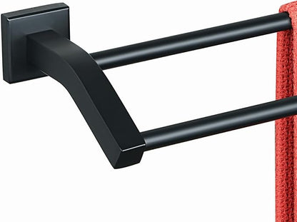 Alise Double Bath Towel Bars Towel Racks for Bathroom,Wall Mount Towel Holder Heavy Duty SUS304 Stainless Steel Towel Hanger Rail,Matte Black,28-Inch