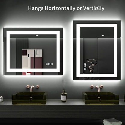 LOAAO 24"X30" LED Bathroom Mirror with Lights, UL Listed | Anti-Fog, Dimmable, 3 Color Temperature, Backlit + Front Lit, Memory Function, Tempered Glass