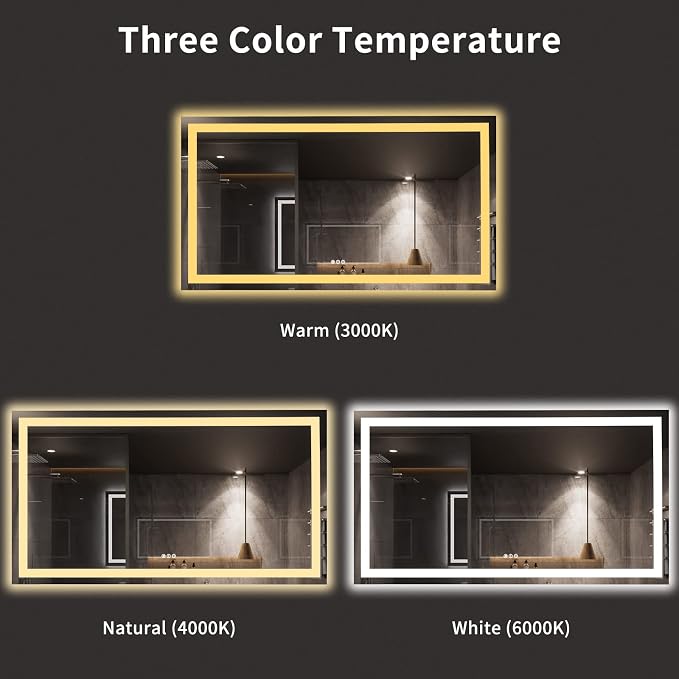 LOAAO 72X40 LED Bathroom Mirror with Lights, UL Listed | Anti-Fog, Dimmable, 3 Color Temperature, Backlit + Front Lit, Memory Function, Tempered Glass