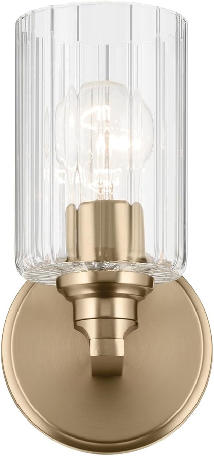 Kichler Gioe 5" 1-Light Wall Sconce with Clear Fluted Glass in Champagne Bronze, Damp Rated, for Powder Room, Kitchen, Hallway, Bedroom, Fireplace, (5" W x 9.5" H), 55224CPZFLU
