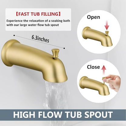 Aolemi Tub Shower Faucet Set Dual 8 Mode Head Valve Kit Brushed Gold | Valve and Trim Kit, ABS Shower Head and Handheld System, Bathroom Bath Tub Spout 6.3",SUS304,Single Handle