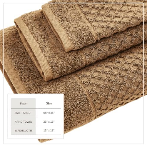 Great Bay Home Bath Towels - 100% Cotton 6 Piece Bath Sheet Set - Diamond Waffle Weave - Absorbent, Durable, Quick-Dry Towels for Bathroom (Mocha)