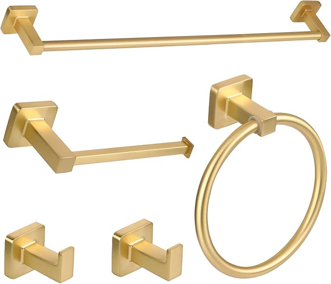 5 Piece Bathroom Hardware Accessories Set Brushed Gold,24 Inch Towel Bar Set,Towel Rack Set,Bathroom Towel Holder Set