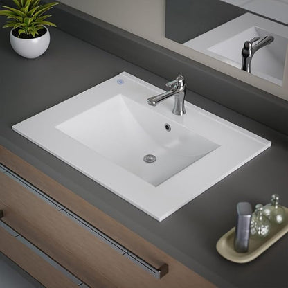 Renovators Supply Luke Bathroom Sink 24 In. White Porcelain Drop In Sink With Center Faucet Hole Pack Of 3