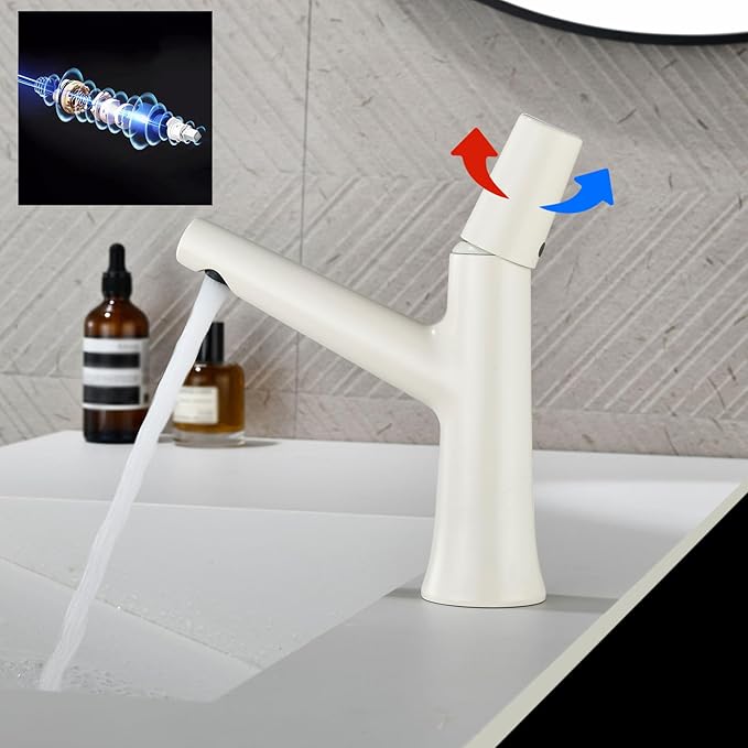 BiaoTeng Bathroom Faucet 1 Hole Single Handle Hot and Cold Brass Faucet for Bathroom Sink One Hole Milky White
