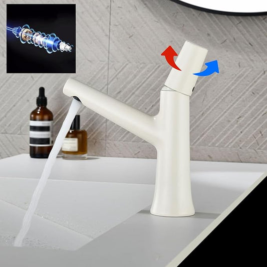 BiaoTeng Bathroom Faucet 1 Hole Single Handle Hot and Cold Brass Faucet for Bathroom Sink One Hole Milky White