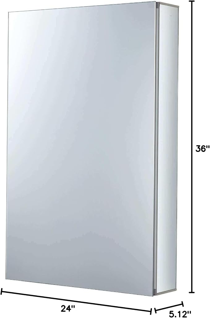 Bathroom Medicine Cabinet - Single Door, Aluminum, Recessed/Surface Mount, 24" x 36", Right/Left Hinged, Mirrored Interior