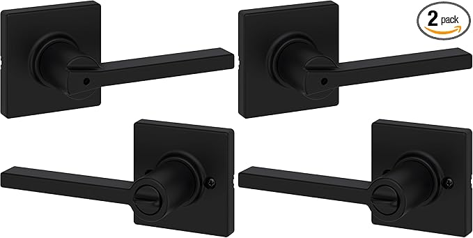 Kwikset Door Handle, Privacy Lock, Matte Black | Bathroom and Bedroom | Reversible | Microban Protection | Pack of 2
