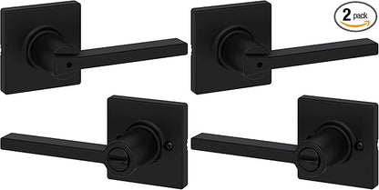 Kwikset Door Handle, Privacy Lock, Matte Black | Bathroom and Bedroom | Reversible | Microban Protection | Pack of 2
