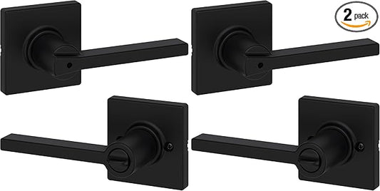 Kwikset Door Handle, Privacy Lock, Matte Black | Bathroom and Bedroom | Reversible | Microban Protection | Pack of 2
