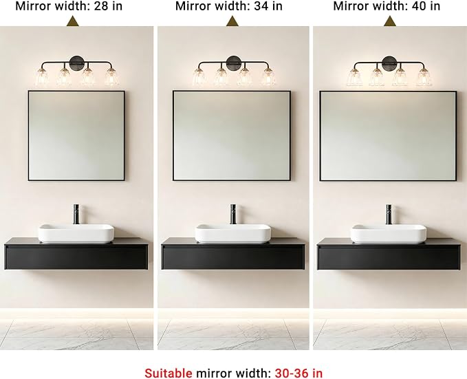 Daunton 4-Light Vintage Vanity Light, Black and Gold Bathroom Vanity Light Fixtures Over Mirror, Elegant Bathroom Light Fixtures with Clear Glass Shade, Wall Sconce Lighting for Bedroom, Living Room