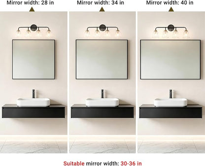 Daunton 4-Light Vintage Vanity Light, Black and Gold Bathroom Vanity Light Fixtures Over Mirror, Elegant Bathroom Light Fixtures with Clear Glass Shade, Wall Sconce Lighting for Bedroom, Living Room