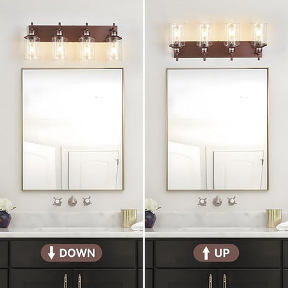 4-Light Bronze Bathroom Light Fixtures Over Mirror, Modern Bathroom Vanity Light with Clear Glass Shade, Wall Sconce for Bathroom Hallway Cabinet Bedroom