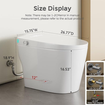 Smart Toilet with Bidet Built In, One Piece Bidet Toilet with 1.28 GPF Auto Dual Flush,Foot Sensor, Modern Elongated Tankless Toilet with Foam Shield,Heated Seat,Warm Water,Air Dry,LED Display