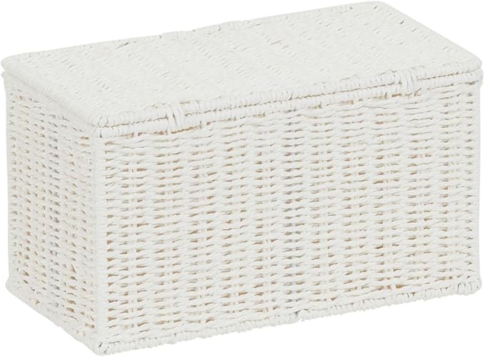 Household Essentials Small Handwoven Paper Rope Wicker Basket with Lid, White (Pack of 6)