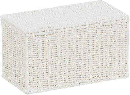 Household Essentials Small Handwoven Paper Rope Wicker Basket with Lid, White (Pack of 6)