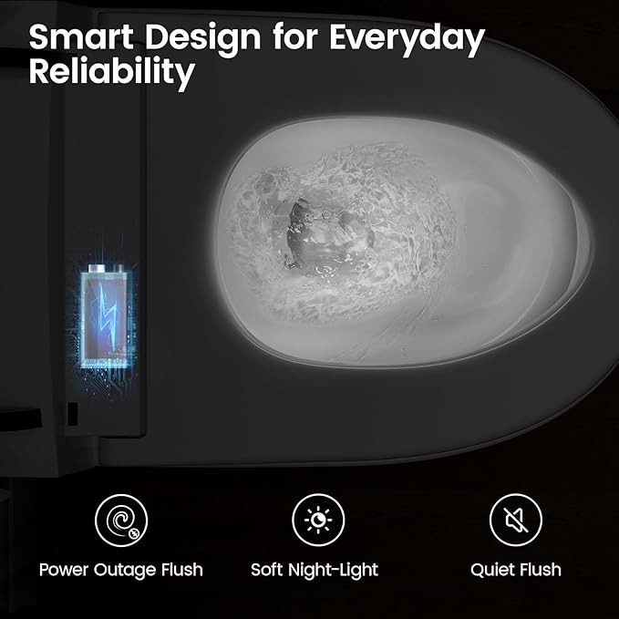 Smart Toilet with Built-in Bidet, One-Piece Bidet Toilet for Bathrooms, YA60 Bidet Toilet with Auto Flush, Kick Flush, Heated Seat, Warm Water and Dryer, Night Light, and Blackout Flush