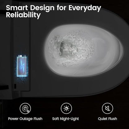 Smart Toilet with Built-in Bidet, One-Piece Bidet Toilet for Bathrooms, YA60 Bidet Toilet with Auto Flush, Kick Flush, Heated Seat, Warm Water and Dryer, Night Light, and Blackout Flush